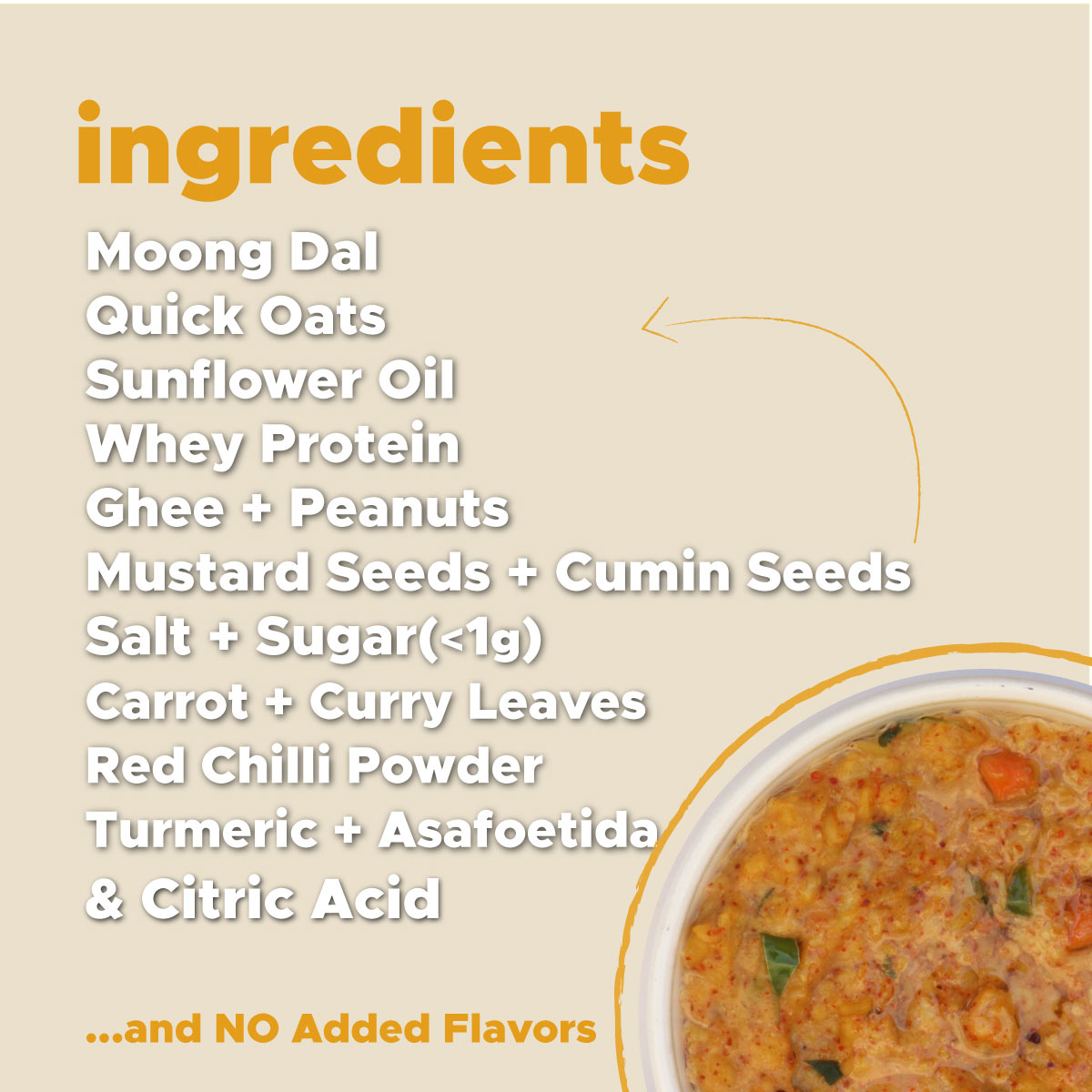 ingredients of protein oats khichadi by calvays