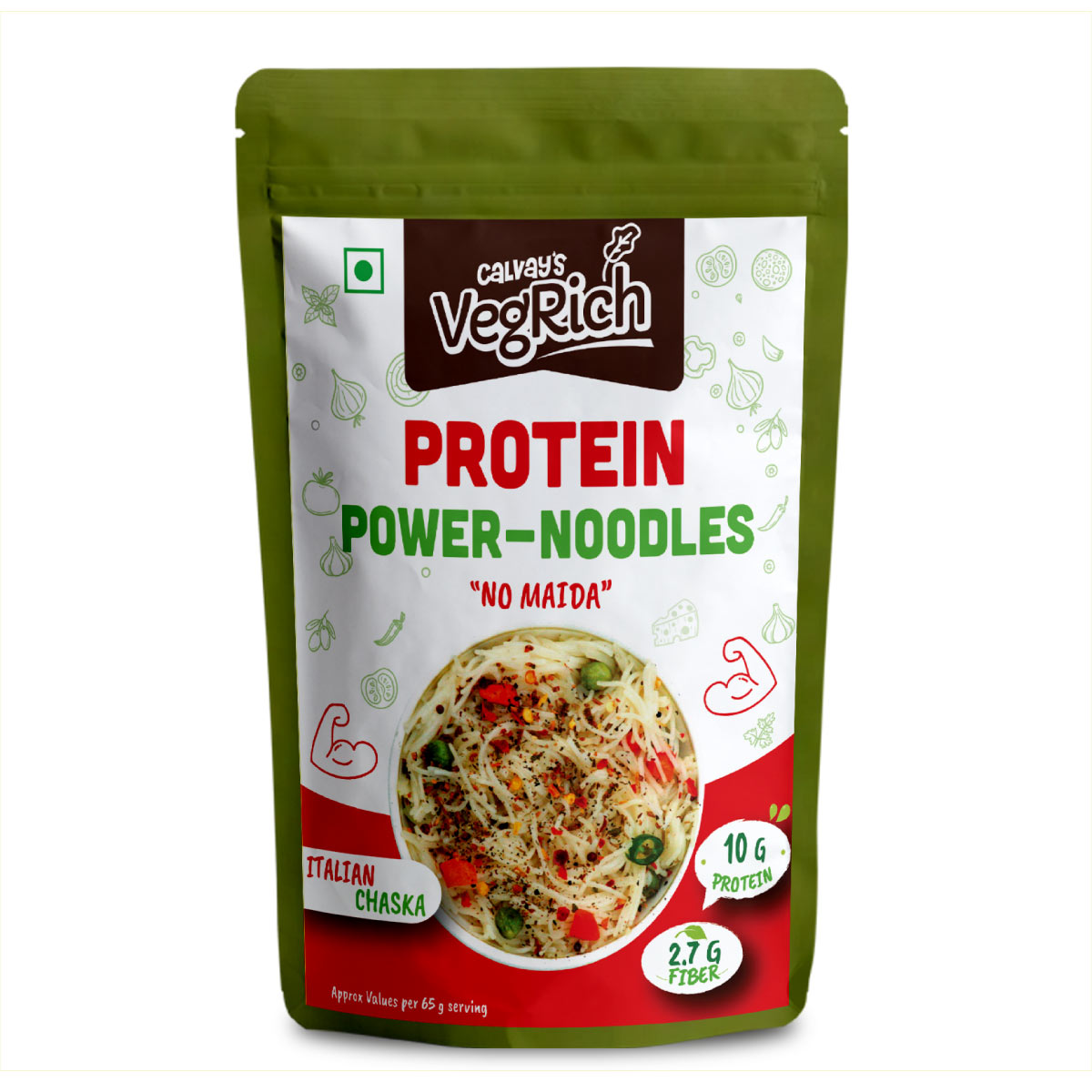 Calvay's VegRich Protein Power Noodles front view white background