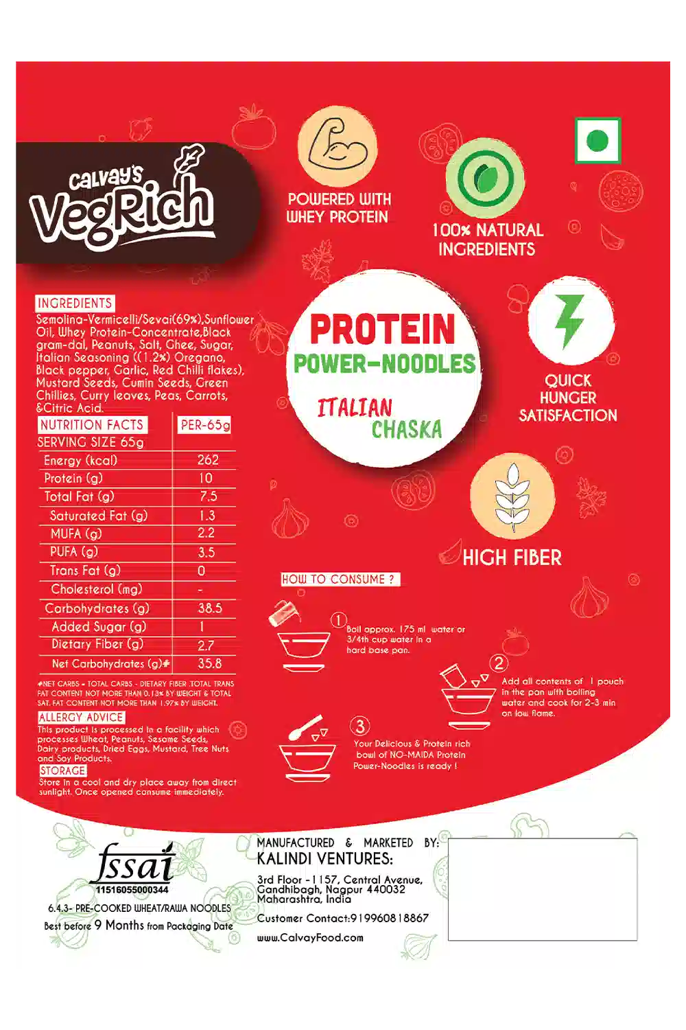 Calvay's VegRich Protein Power Noodles back view