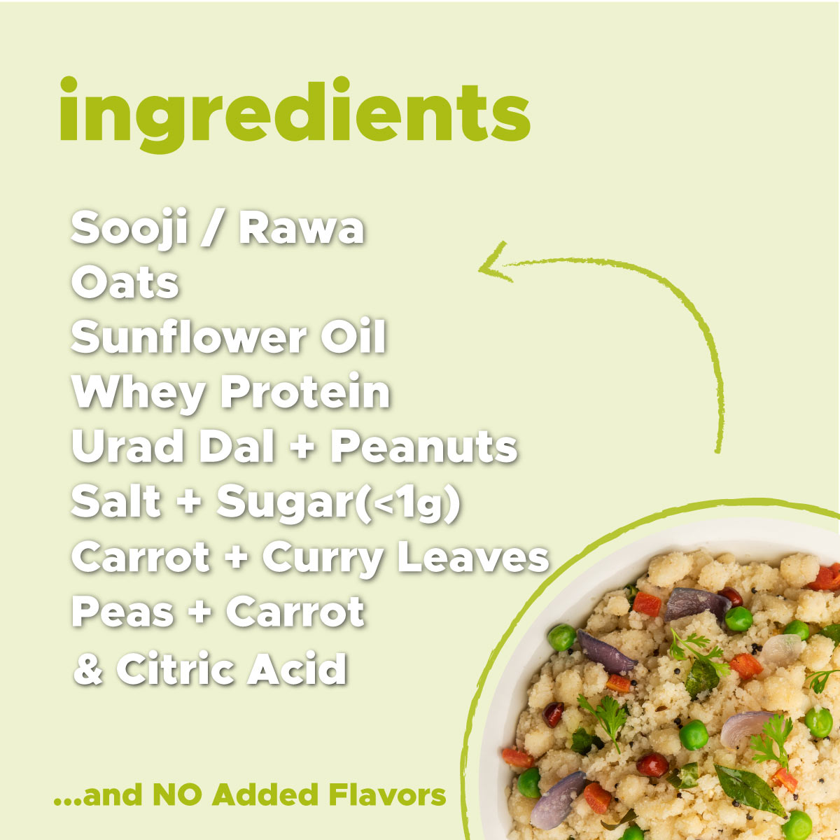 ingredients of protein oats upma by calvays
