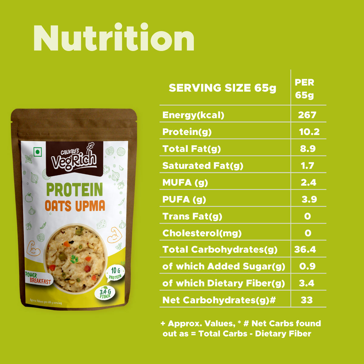 nutritional information of protein upma