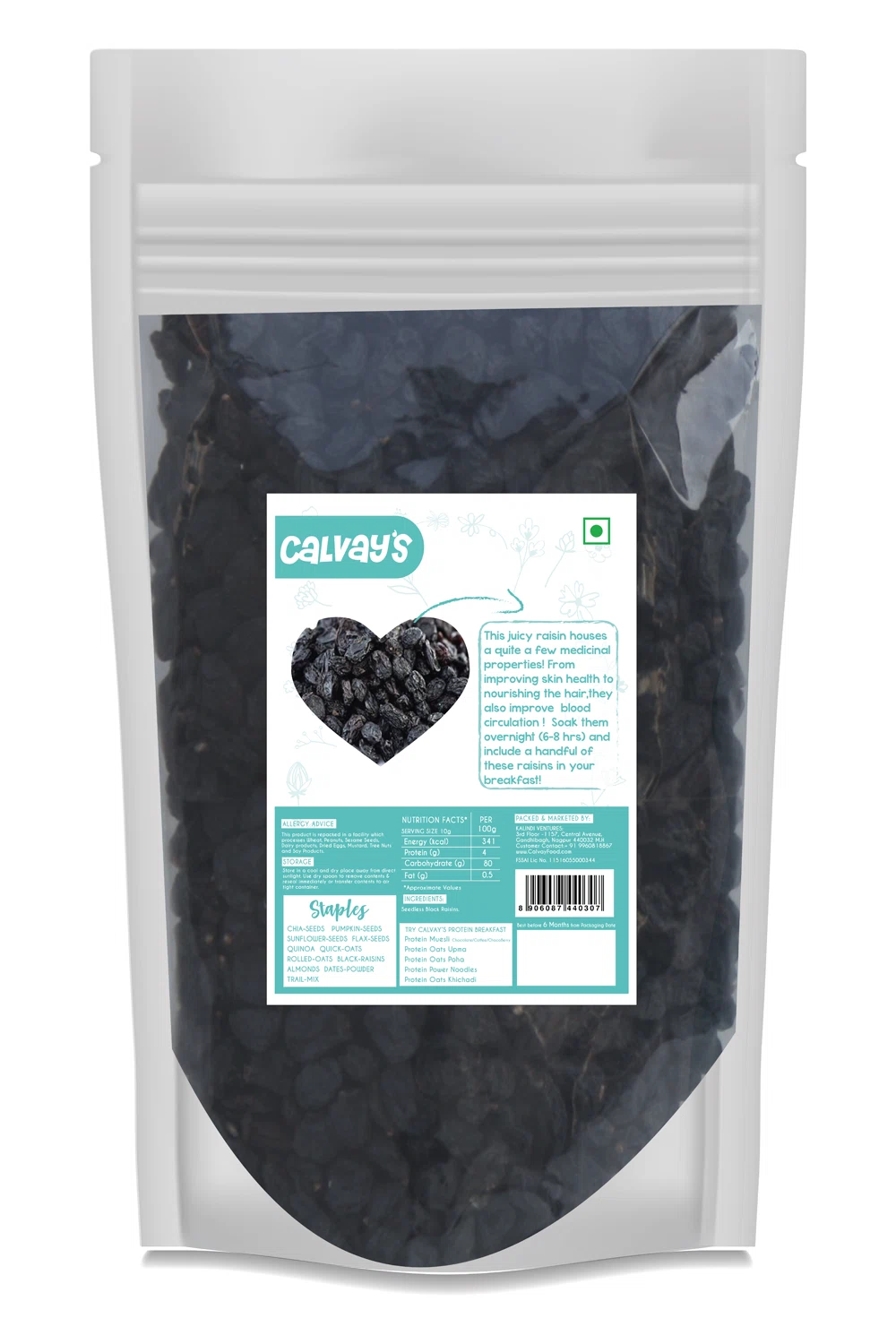 Calvay's Staples Black Raisins Seedless back 