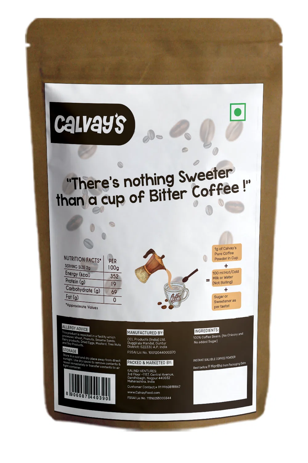 Calvay's Pure Coffee Powder- Instant Coffee Back 