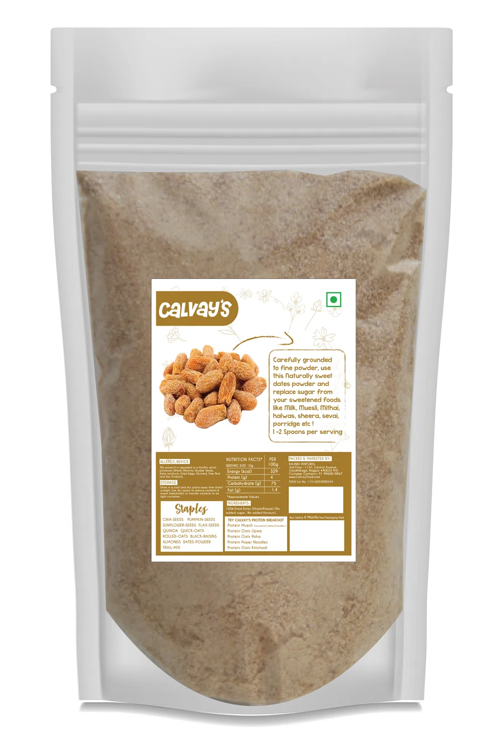 Calvay's Staples Dried Dates powder back 